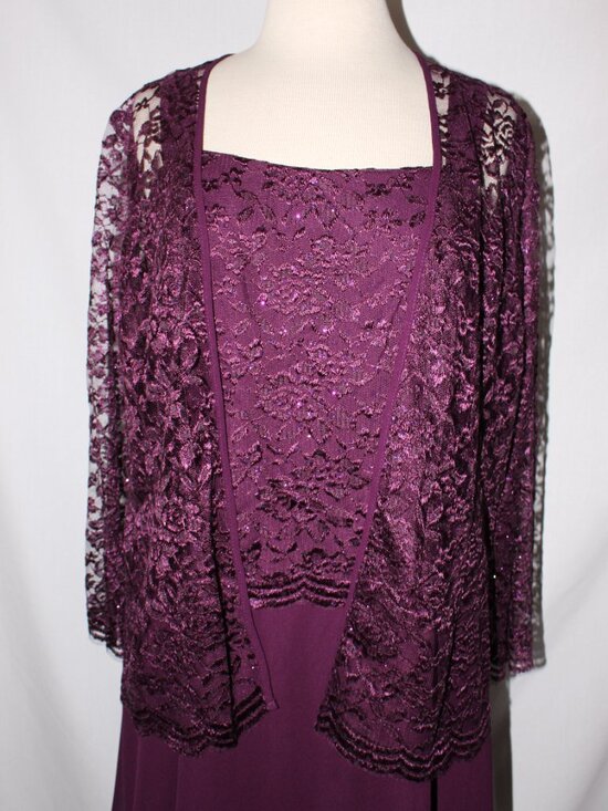 NWOT Sally Fashion #8485 Lace & Chiffon Mother of the Bride Dress-Size XL-PLUM - Picture 6 of 9